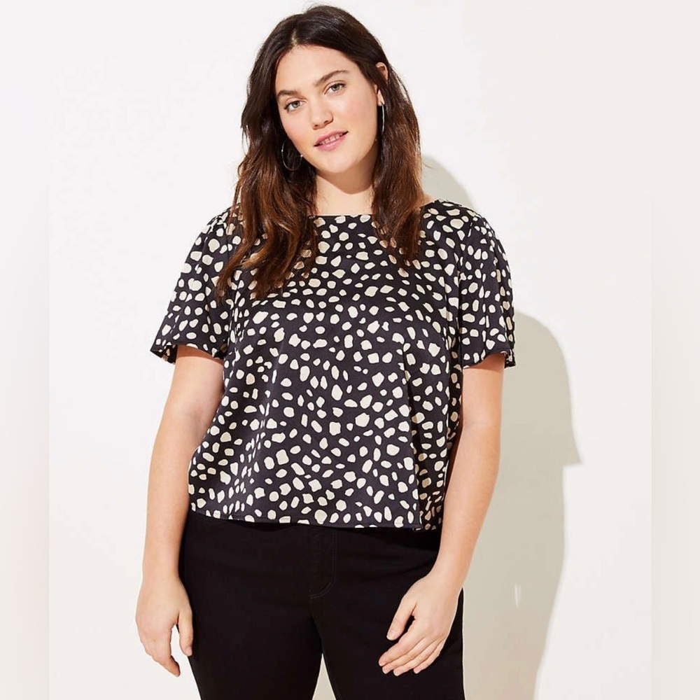 Loft Bow Back Cropped Top in Black & Ivory Dots Size Small Petite